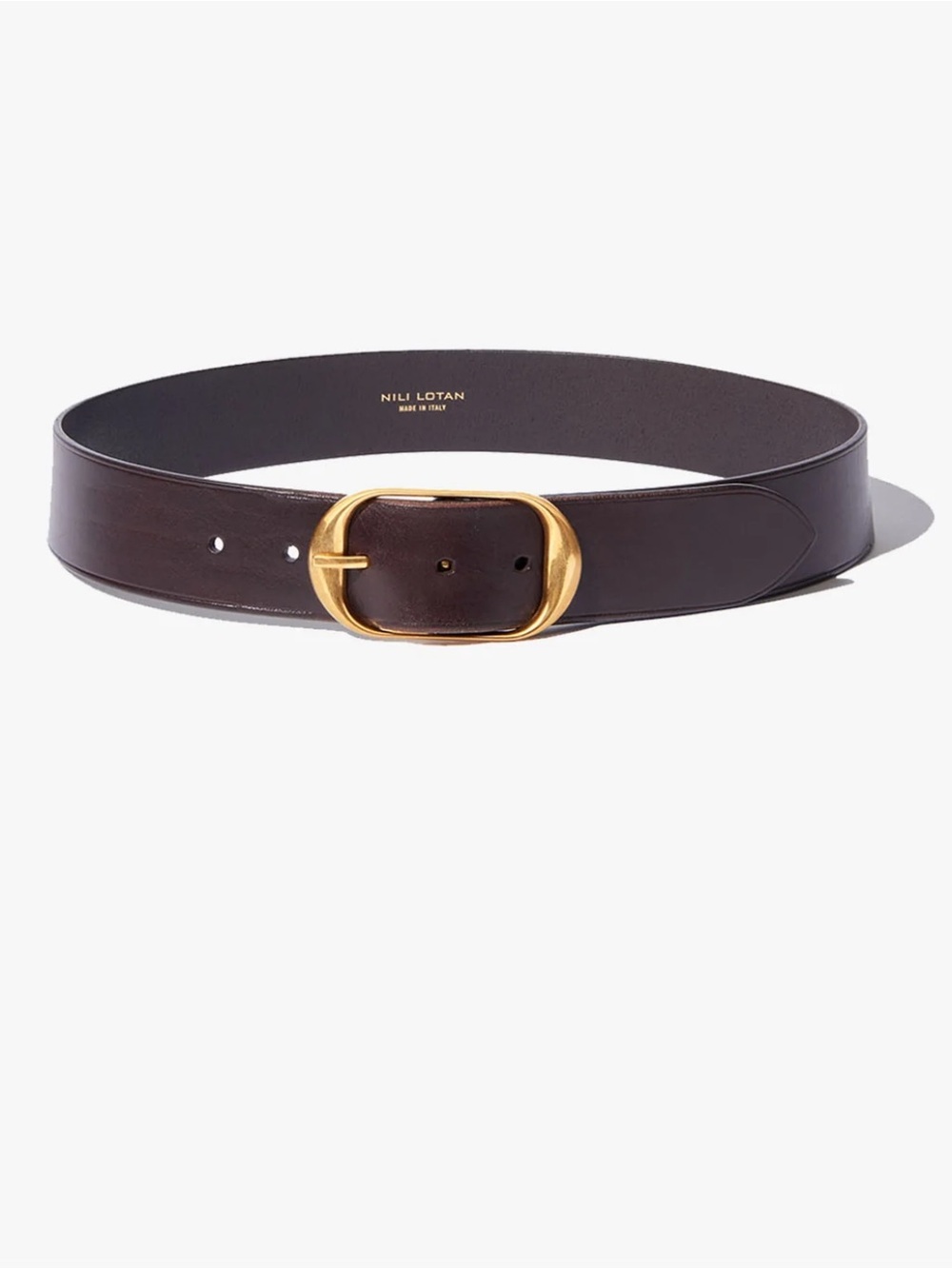 Nili Lotan Nili Dark Brown Leather Belt with Gold Buckle